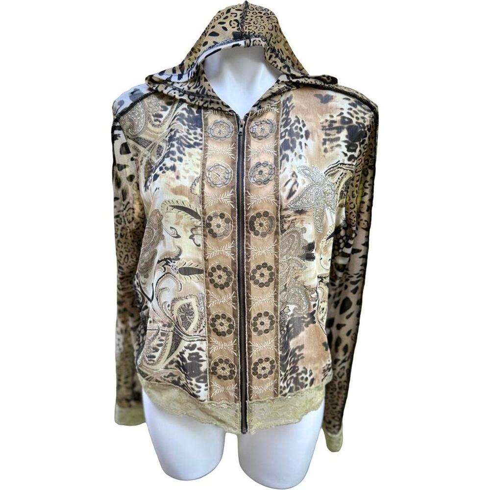 Y2k chiffon mesh leopard hoodie jacket